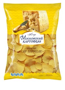 Чипсы картофельные Московский картофель Сыр пармезан, рифленые в Магнит со скидкой –25%