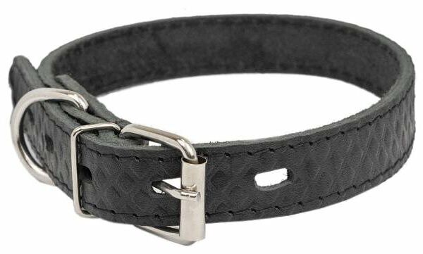 Ошейник для собак Homepet Ромбы кожаный простроченный с тиснением черный, 20 мм 23-33 см