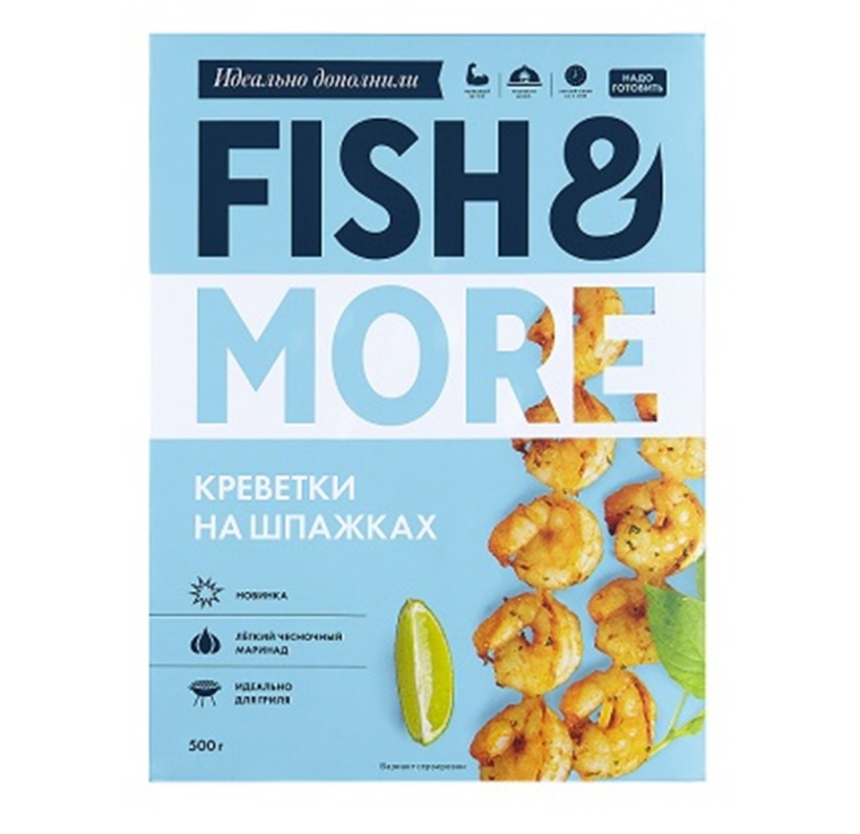 

Креветка Ваннамей Fish&More на шпажках очищенная в чесночном маринаде с/м 500г, Вьетнам