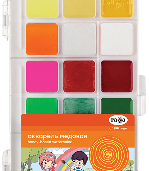 Акварель медовая ГАММА Оранжевое солнце, 18 цветов, без кисти