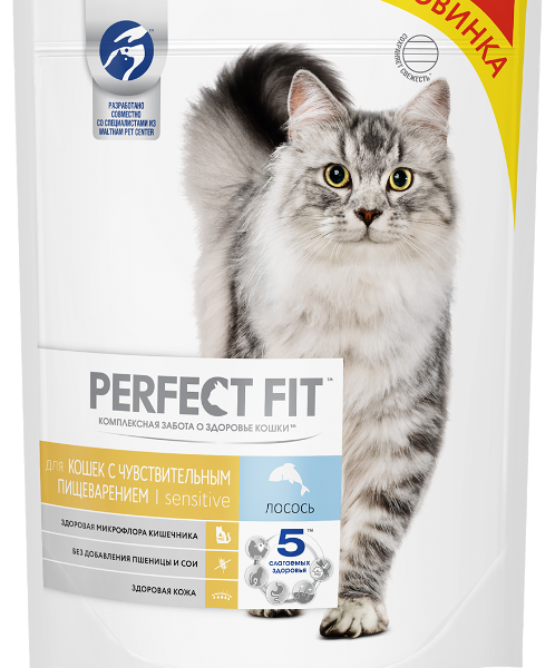 Корм для кошек с чувствительным пищеварением сухой Perfect Fit Лосось