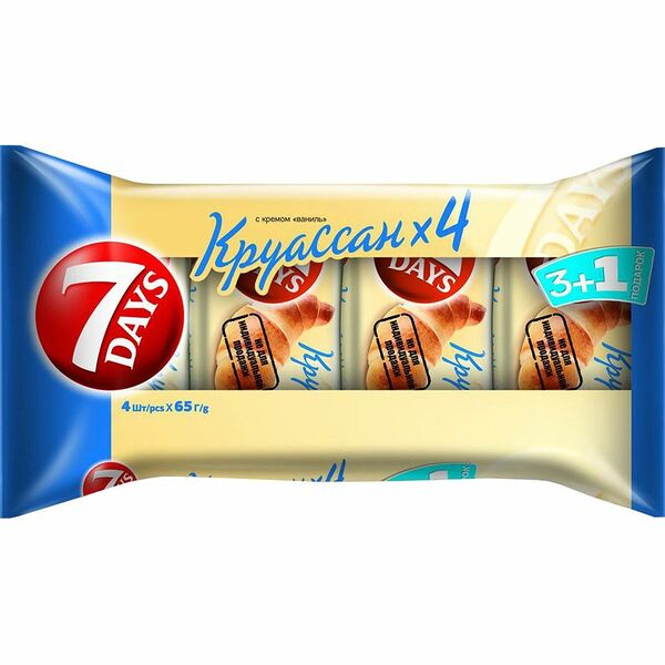 Круассаны миди 7 Days с кремом Ваниль, 3+1, 4x65 г