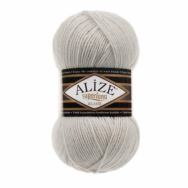 Пряжа ALIZE 'Superlana klasik' (однотонная) 100гр. 280м. (75% акрил, 25%шерсть) ТУ(208 светло-серый меланж)