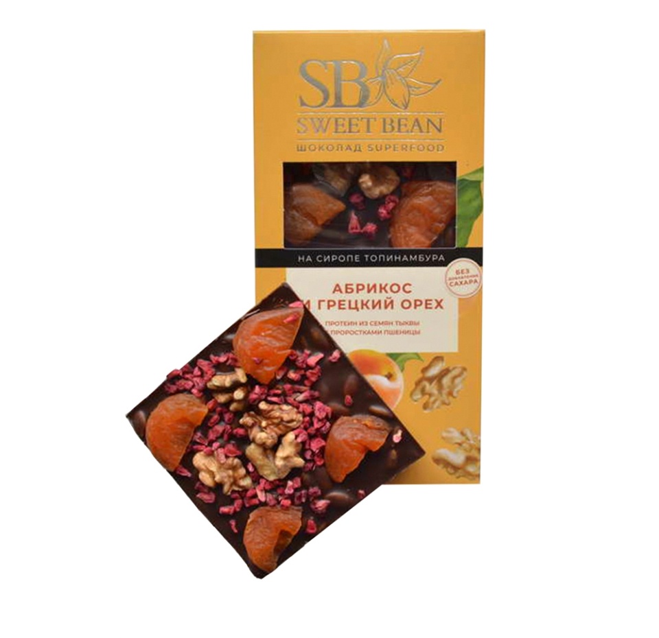 

Шоколад веганский Sweet Bean с суперфудами Абрикос-Грецкий орех на сиропе топинамбура 90 г
