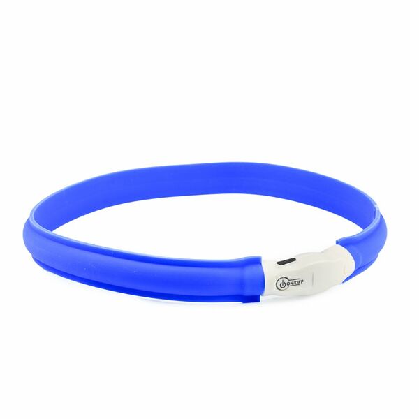 Ошейник для собак средних пород светящийся из силикона круглый голубой 40 см