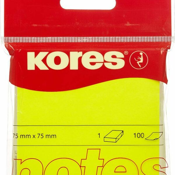 Стикеры Kores бум.для зам. 75х75 неоновая желтая 100л. '47076