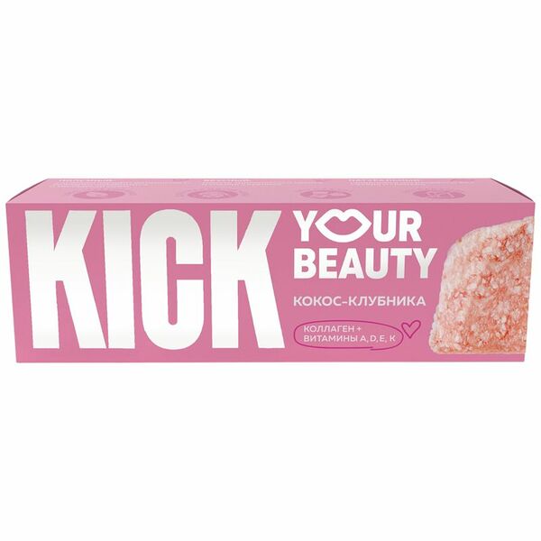 Батончик Kick Your Beauty кокосовый с клубникой коллагеном и витаминами, 38г