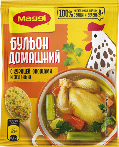 

Бульон Maggi Домашний с курицей овощами и зеленью 100 г