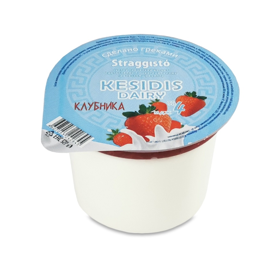 

Йогурт Kesidis Dairy Straggisto по-гречески густой с клубникой 4 % 220 г