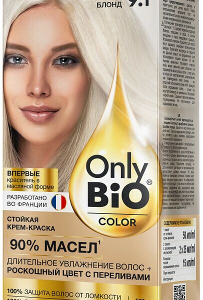 Стойкая краска для волос Only Bio Color тон 9.1 Пепельный блонд, 115 мл
