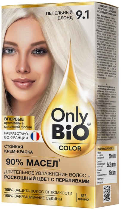 

Стойкая краска для волос Only Bio Color тон 9.1 Пепельный блонд, 115 мл