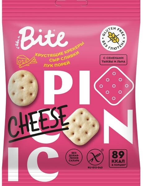 Крекеры Take a Bite соленые Сыр-Сливки-Лук порей 60г