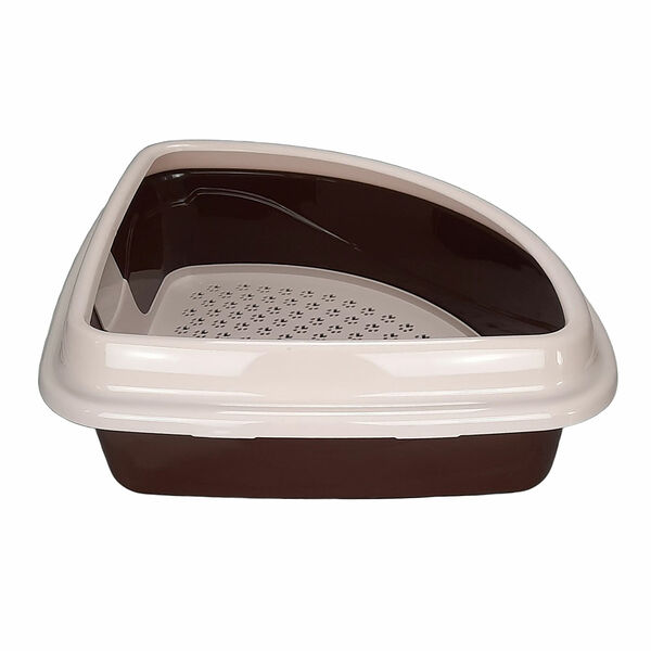 Туалет угловой для кошек Триплекс, 42х42х15 см, коричнево-пудровый