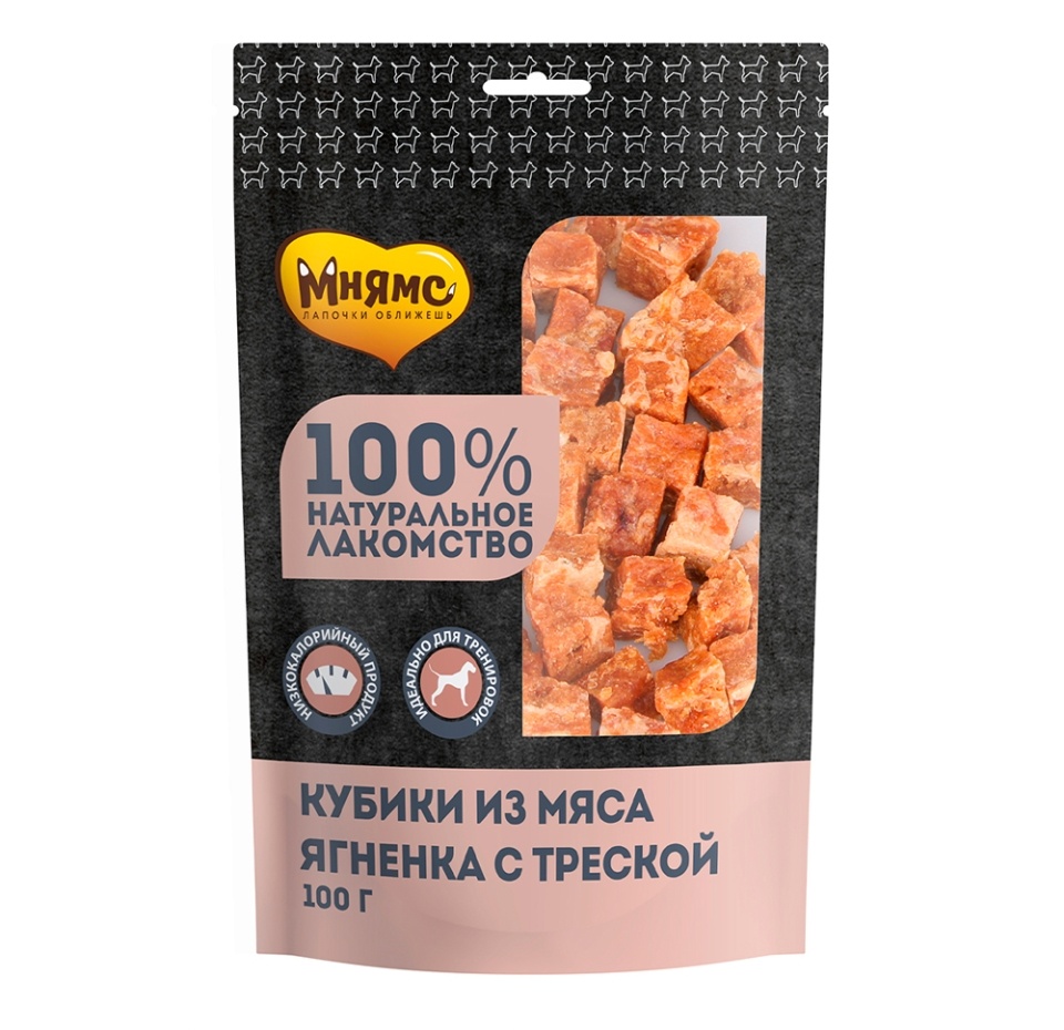 

Лакомство для собак Мнямс кубики из мяса ягненка с треской 100 г