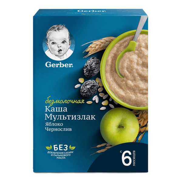 Каша Gerber Мультизлаковая с яблоком и черносливом безмолочная 180г