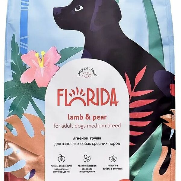 Корм Florida для взрослых собак средних пород с ягненком и грушей