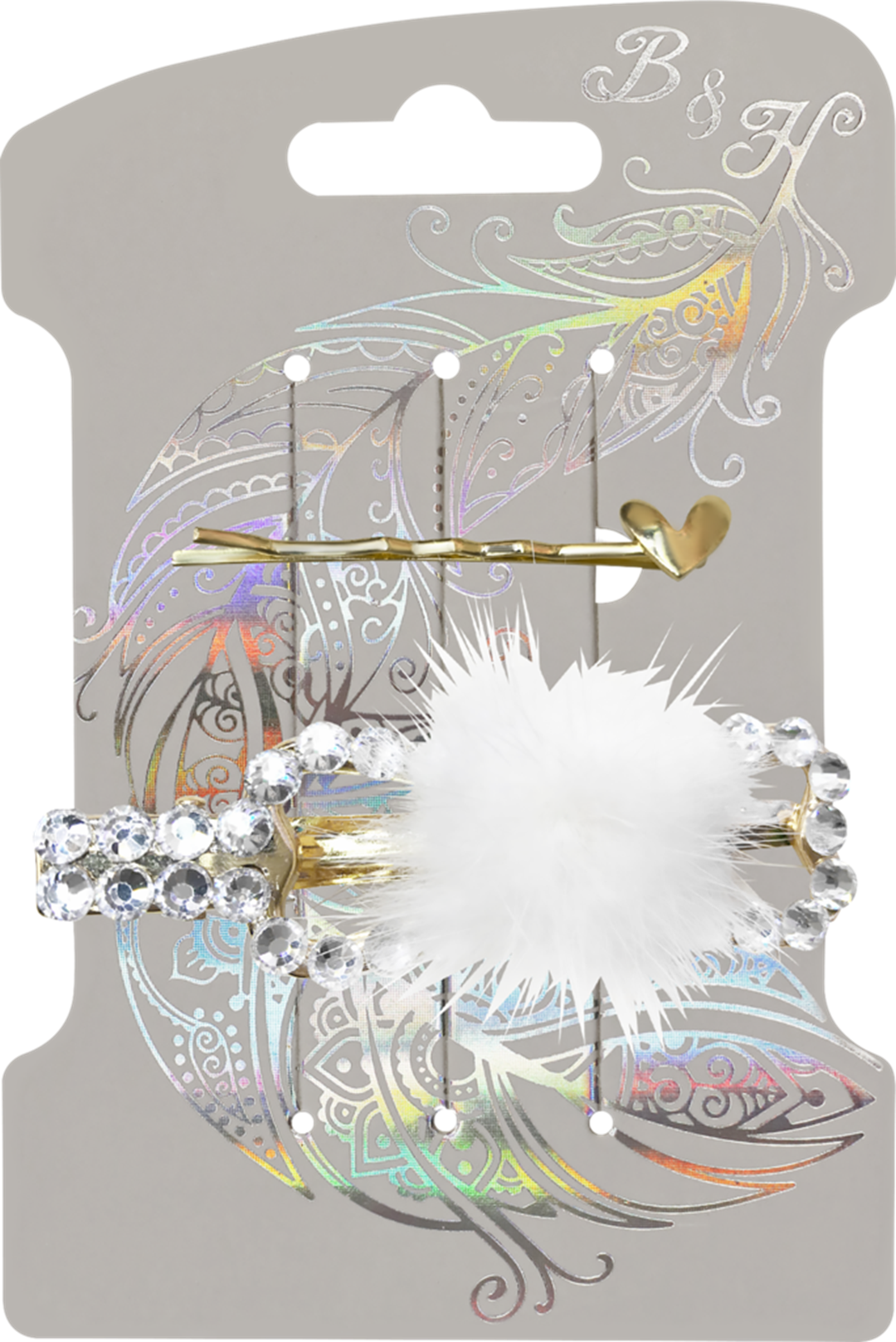 

Набор для волос B&H зажим, невидимки, золотой, белый, Арт. W0164, 2шт