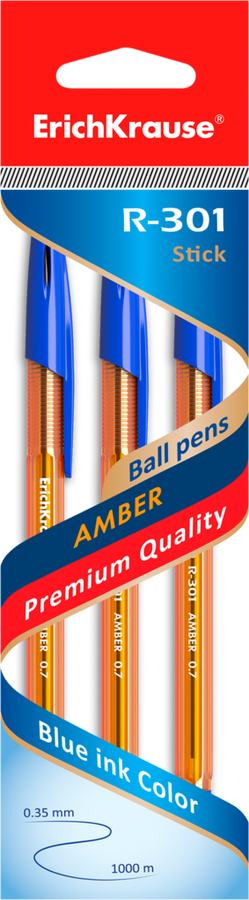 

Набор шариковых ручек Erich Krause R-301 Amber Stick синие 0.7 мм