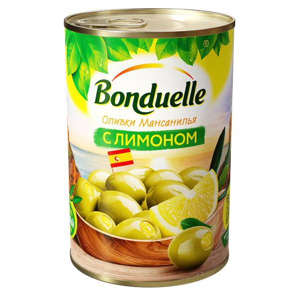 Оливки без косточки Bonduelle, с лимоном, 300 г