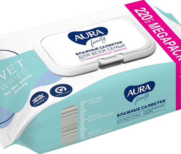 Салфетки влажные AURA FAMILY Для всей семьи, 220шт