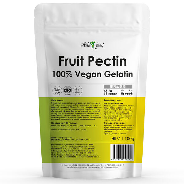 Atletic Food Fruit Pectin Powder 100% Пектин яблочный натуральный порошок 100 г