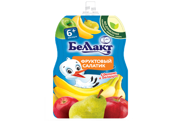 Пюре фруктовое Беллакт Фруктовый салатик с бананом грушей и яблоком без сахара с 6 месяцев 