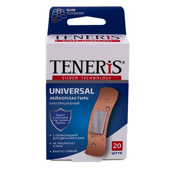 Лейкопластырь Teneris Universal бактерицидный с ионами серебра,20 шт