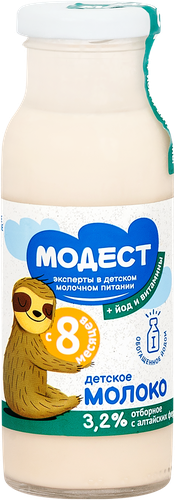 

Молоко Модест с витаминами и йодом стерилизованное с 8 месяцев 3.2% 200 мл