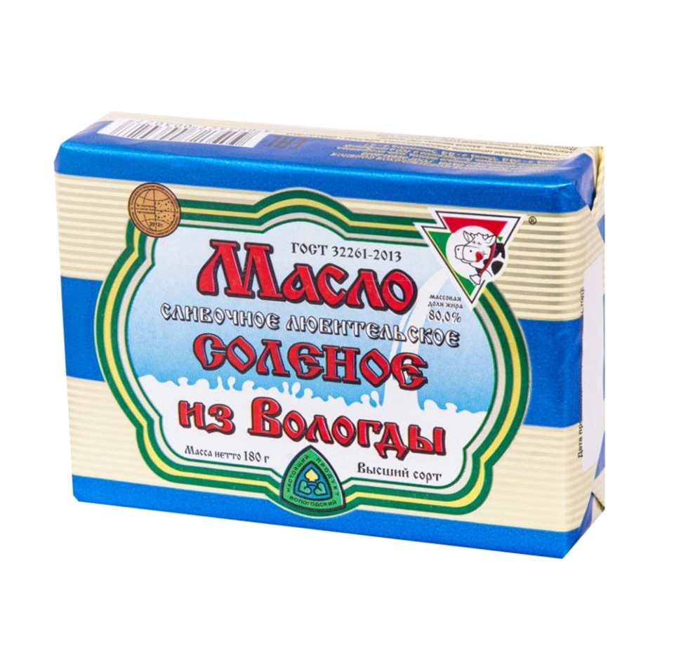 

Масло сливочное Из Вологды Любительское 80% 180г
