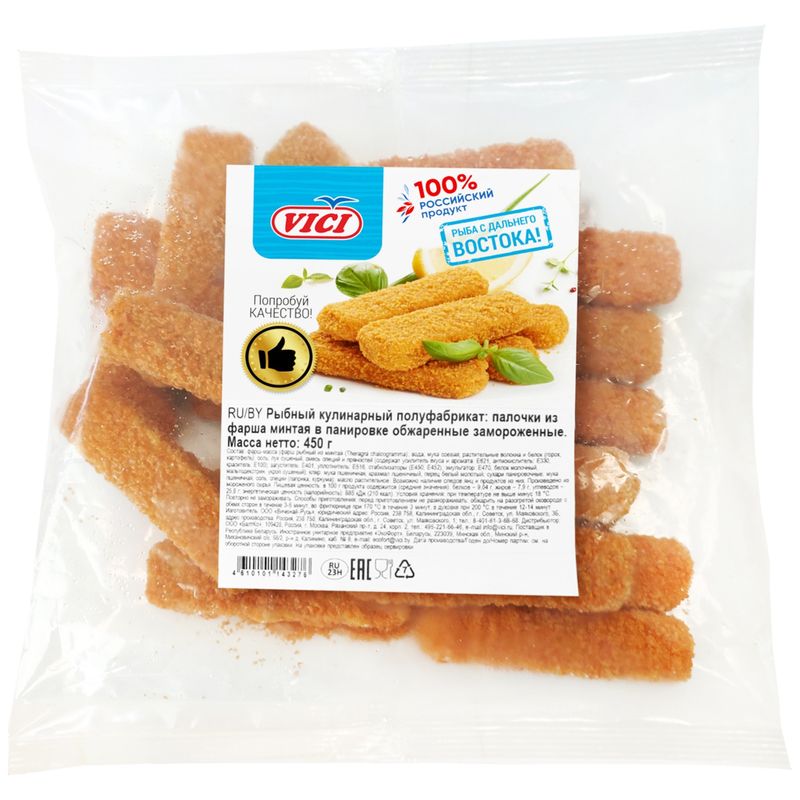 

Рыбные палочки Vici из фарша минтая в панировке 450 г