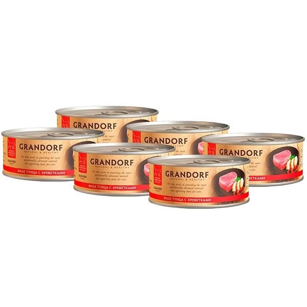 Корм для кошек GRANDORF Филе тунца с креветками банка 70г (упаковка - 6 шт)