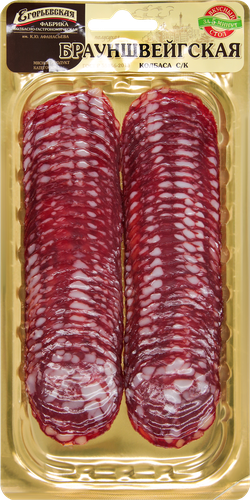 

Колбаса Егорьевская КГФ Брауншвейгская сырокопченая нарезка 100 г