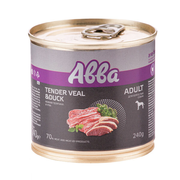 Adult Консервы для взрослых собак всех пород, нежная телятина и утка, 240 гр.