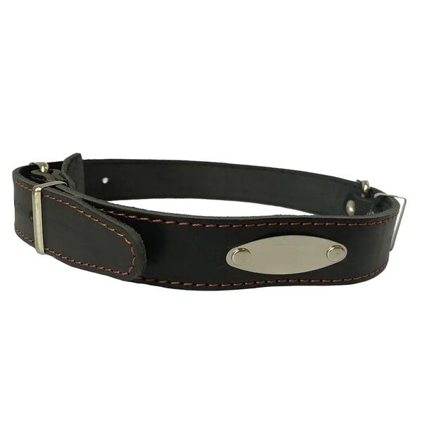 Ошейник Glogin Frais с адресной биркой средний Черный натуральная кожа 35мм х 53-68см