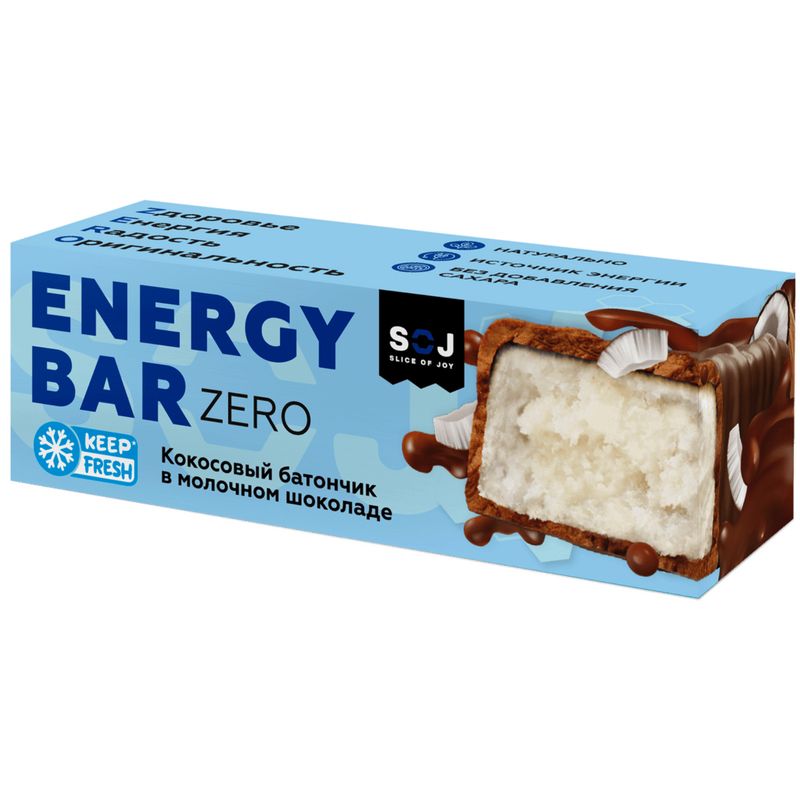 

Батончик Soj Energy Bar Zero кокосовый в молочном шоколаде без сахара 45 г