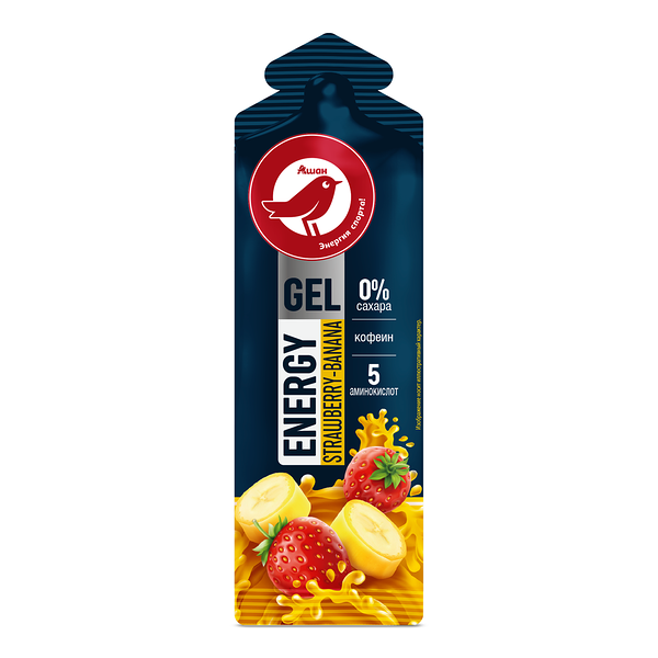 Энергетический гель АШАН Красная птица со вкусом клубники и банана в саше