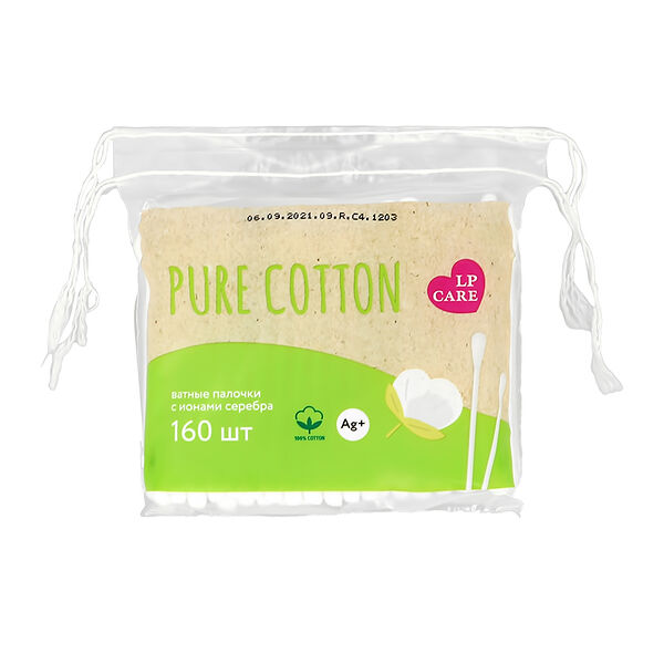 Палочки ватные `LP CARE` PURE COTTON в пакетике 160 шт