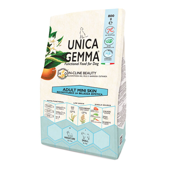 Корм UNICA сухой для взрослых собак мелких пород для решения проблем с кожей и шерстью, 800 гр.