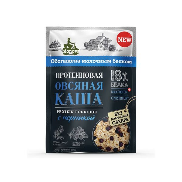 Каша б/п Bionova протеиновая овсяная с черникой 40г