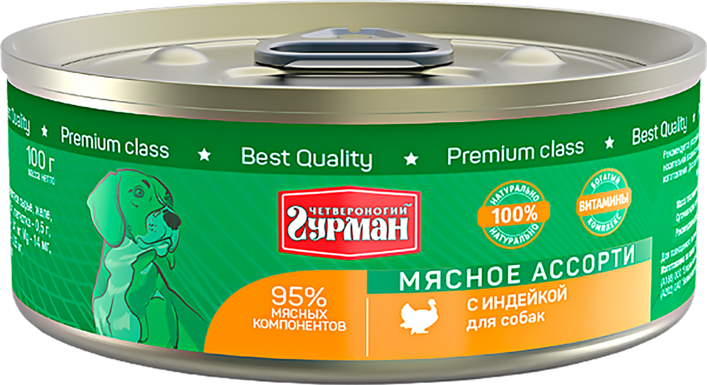 

Корм консервированный для собак Четвероногий гурман Мясное ассорти с индейкой 100 г