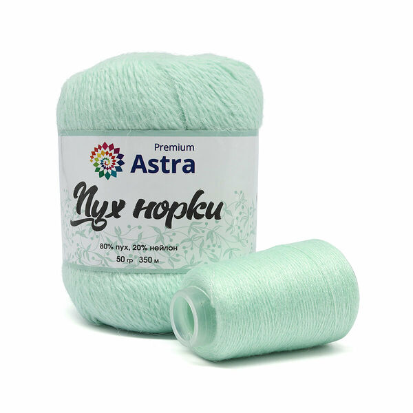 Пряжа Astra Premium 'Пух норки' (Mink yarn) 50гр 290м (+/- 5%) (80%пух, 20%нейлон) (+нить 20гр)(041 светлая мята),шт