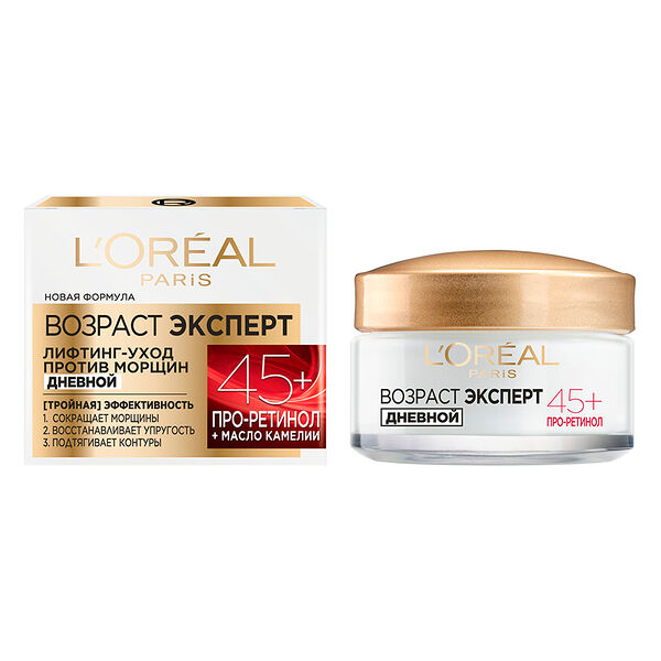 Крем для лица дневной `LOREAL` `ВОЗРАСТ ЭКСПЕРТ` лифтинг-уход против морщин 45+ (с ретино-пептидами) 50 мл