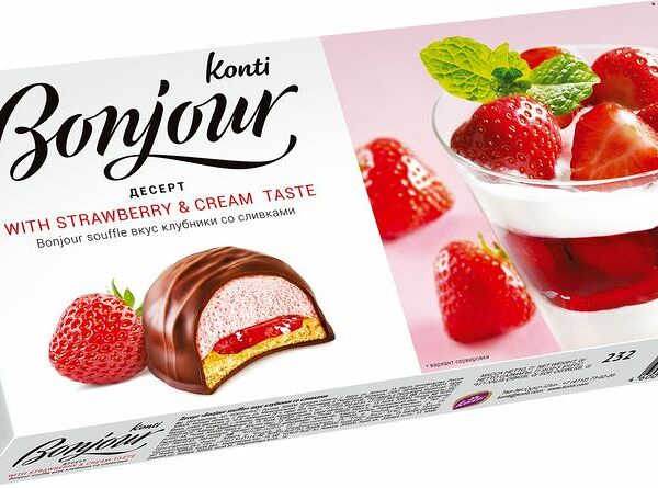 Десерт Konti Bonjour souffle Клубника со сливками 232 г