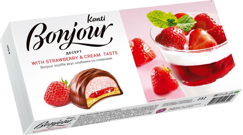 

Десерт Bonjour Konti souffle Клубника со сливками 232 г