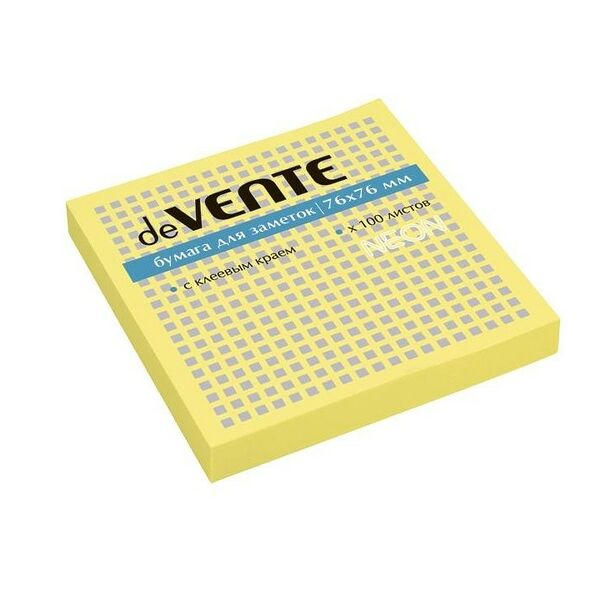 Клейкая бумага д/заметок deVente 76*76 100л неон желт арт 2010329