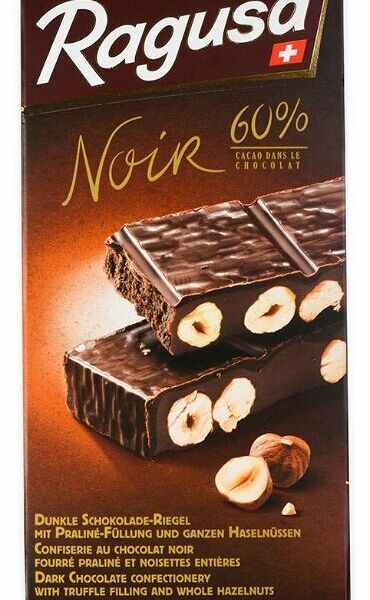 Шоколад Ragusa Noir горький с трюфельной начинкой и целыми лесными орехами