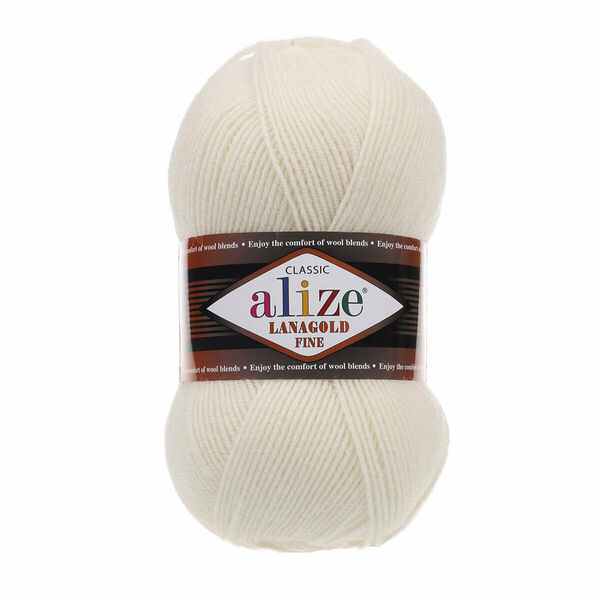 Пряжа ALIZE 'Lanagold fine' 100 гр. 390м (49%шерсть, 51% акрил)(62 молочный)