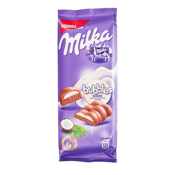 Шоколад Milka Bubbles молочный пористый с кокосом 97 г
