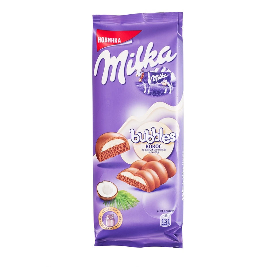 

Шоколад Milka Bubbles молочный пористый с кокосом 97 г