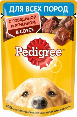 Корм влажный Pedigree для собак говядина и ягненок в соусе